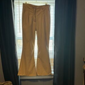 Stylish Tan Faux Leather Flared Pants
